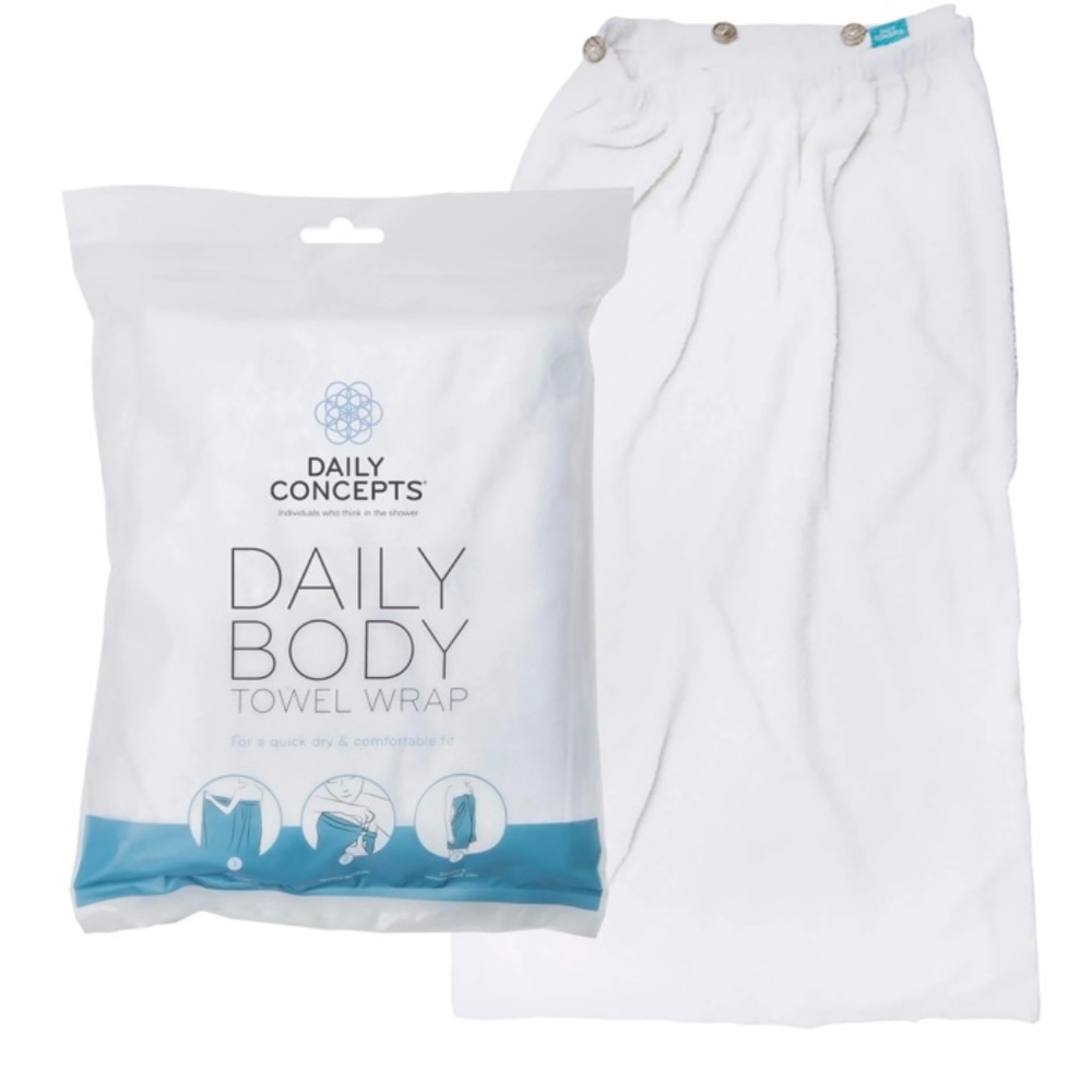 New Body Wrap Towel Adjustable 3 Sizes Quick Drying Lightweight Button Close Wht